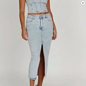Meshki Acacia Denim Midi Skirt in Light Blue, Size Small